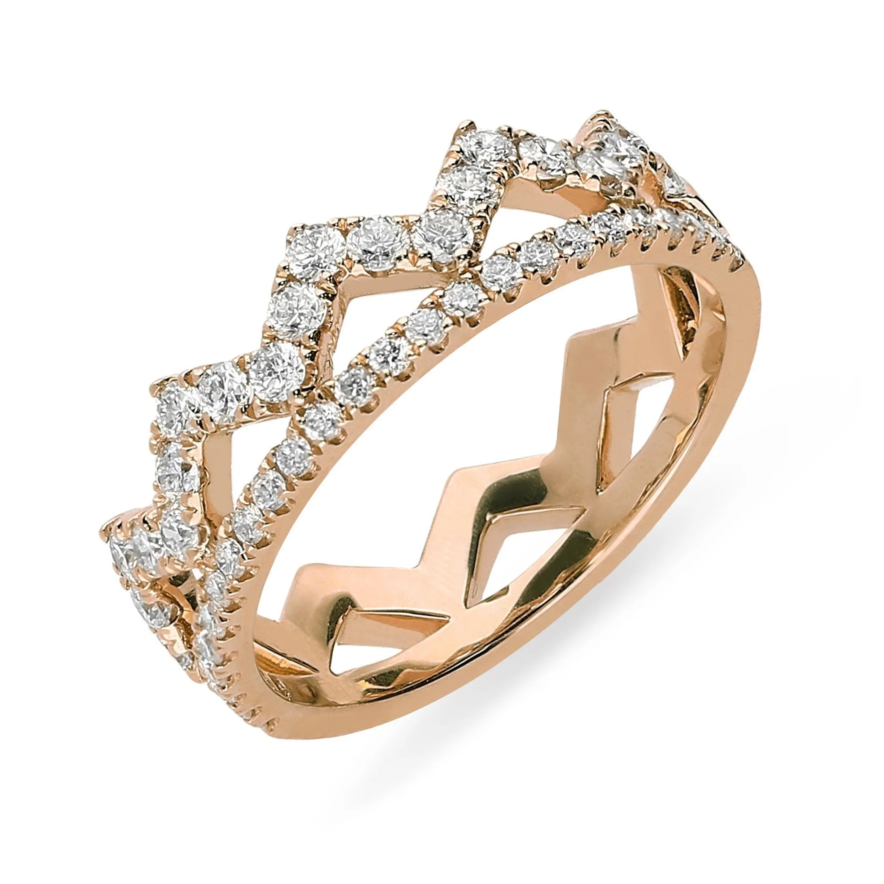 18ct Rose Gold 0.69ct Diamond Zigzag Stacking Ring