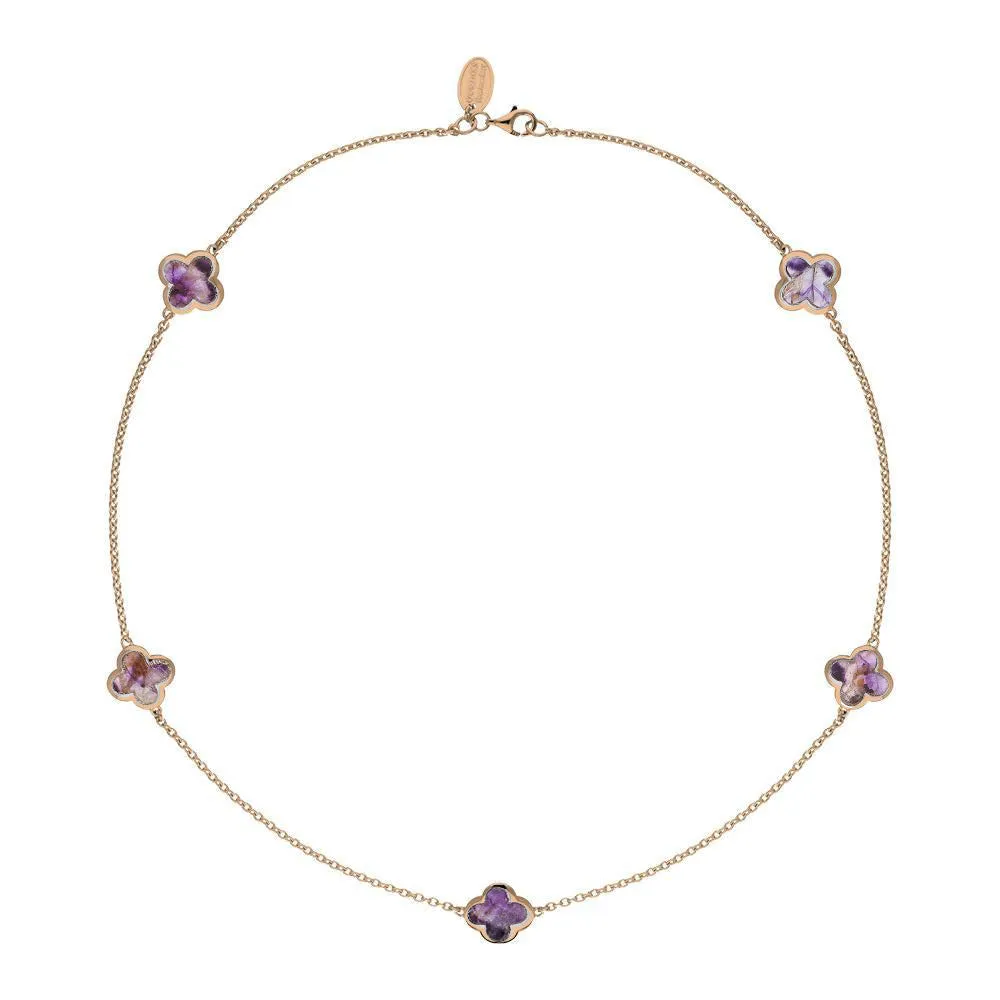 18ct Rose Gold Blue John bloom Four Leaf Clover Necklace