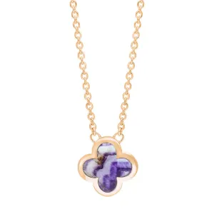 18ct Rose Gold Blue John bloom Small Four Leaf Clover Polished Edge Pendant