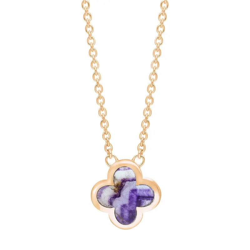 18ct Rose Gold Blue John bloom Small Four Leaf Clover Polished Edge Pendant