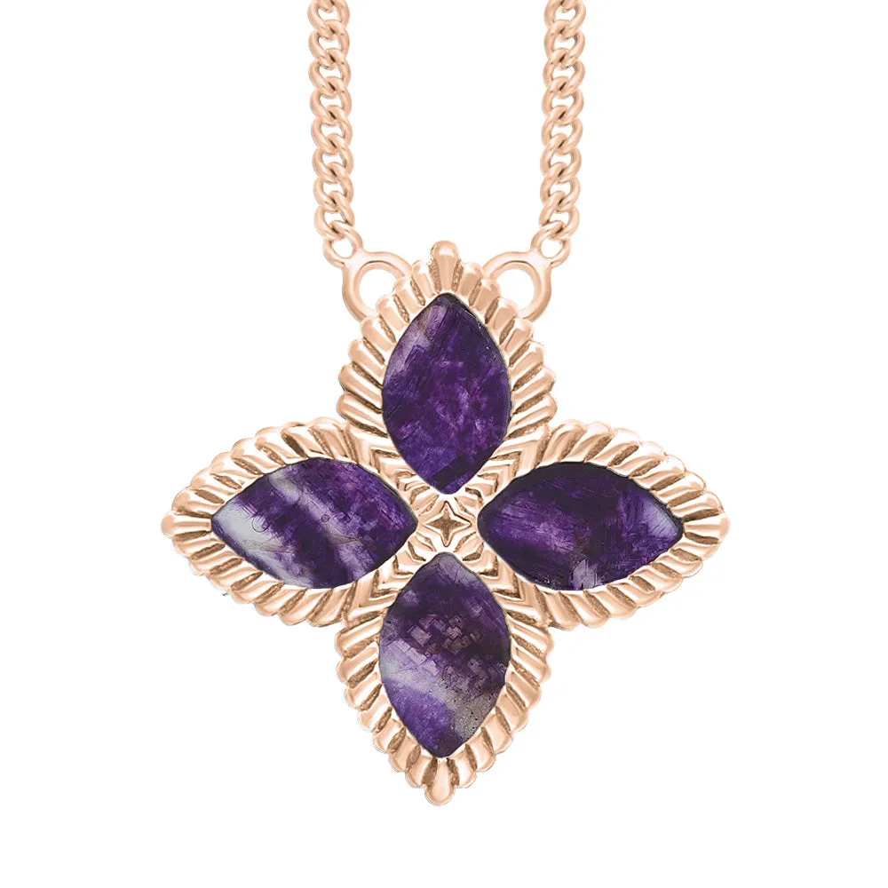 18ct Rose Gold Blue John eden Large Marquise Flower Necklace