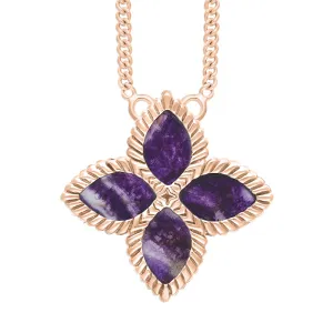 18ct Rose Gold Blue John eden Large Marquise Flower Necklace