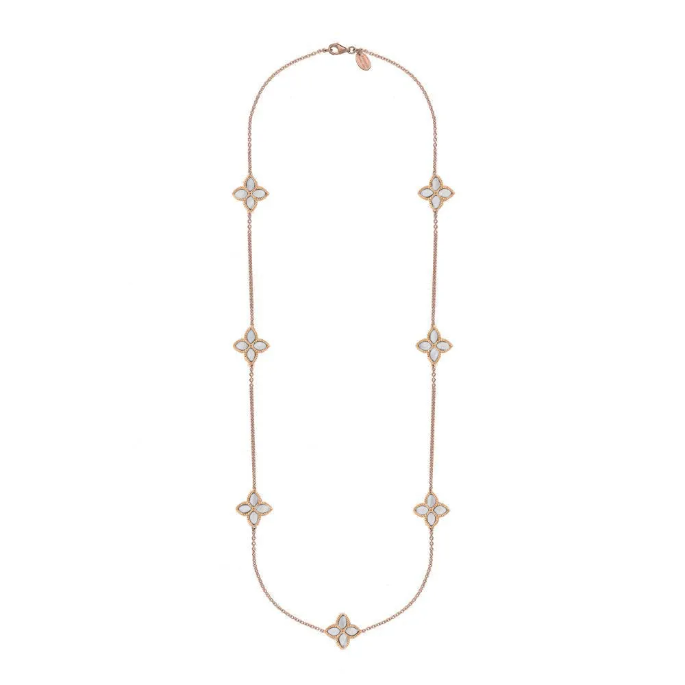 18ct Rose Gold White Mother of Pearl Eden Long Marquise Flower Necklace