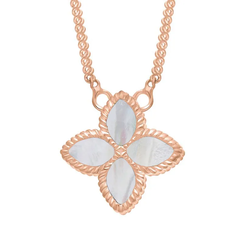 18ct Rose Gold White Mother of Pearl Eden Small Marquise Flower Necklace