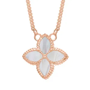18ct Rose Gold White Mother of Pearl Eden Small Marquise Flower Necklace