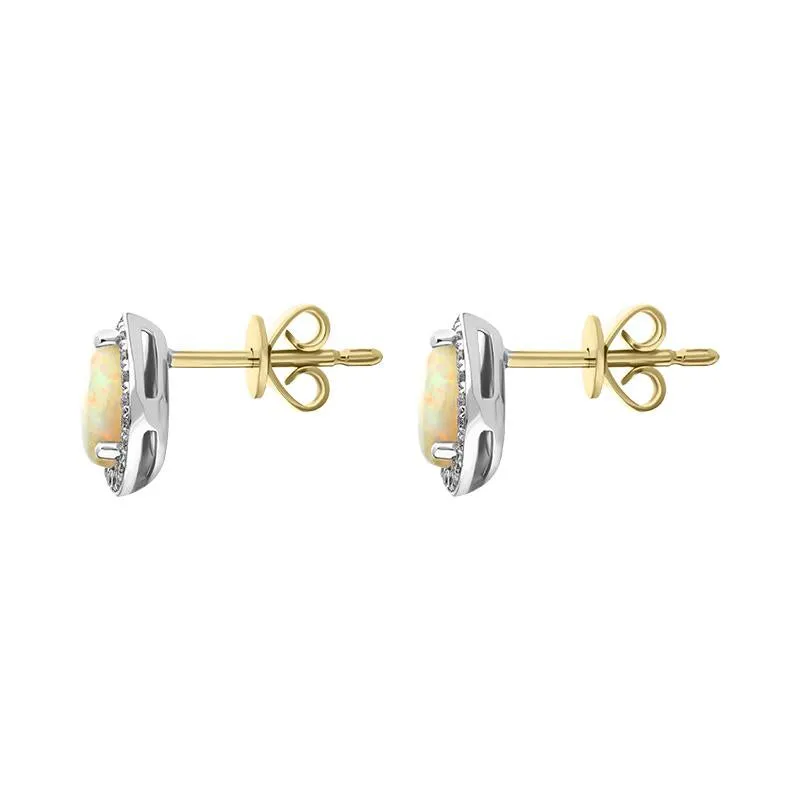 18ct White and Yellow Gold Opal Diamond Pear Cut Cluster Stud Earrings