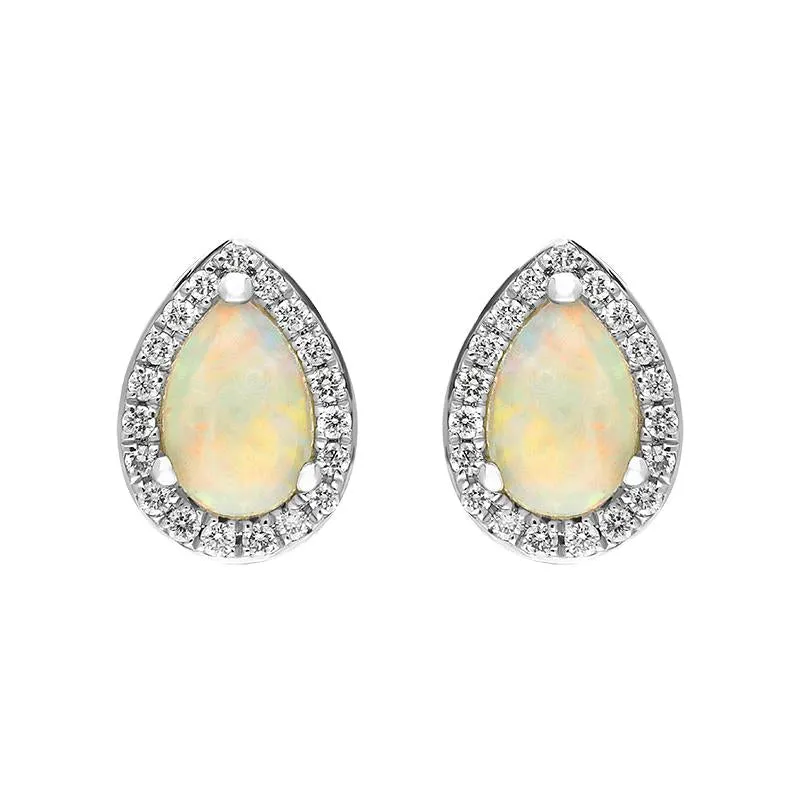 18ct White and Yellow Gold Opal Diamond Pear Cut Cluster Stud Earrings