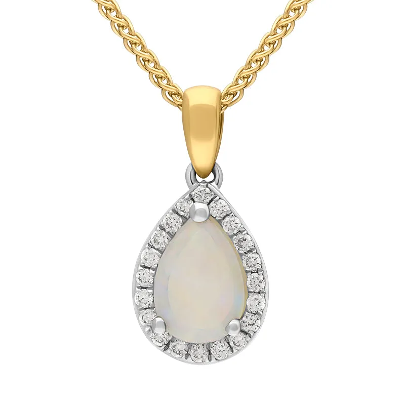 18ct White and Yellow Gold Opal Diamond Pear Drop Cluster Necklace