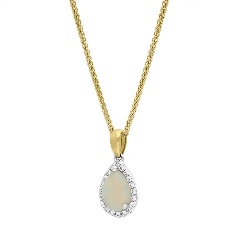 18ct White and Yellow Gold Opal Diamond Pear Drop Cluster Necklace