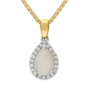 18ct White and Yellow Gold Opal Diamond Pear Drop Cluster Necklace