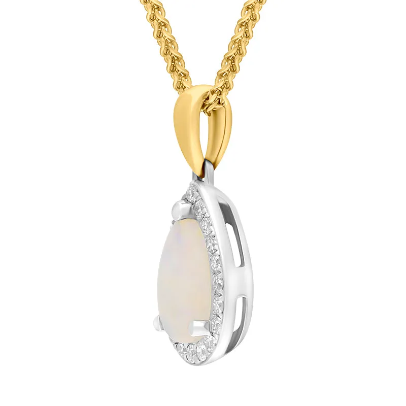 18ct White and Yellow Gold Opal Diamond Pear Drop Cluster Necklace