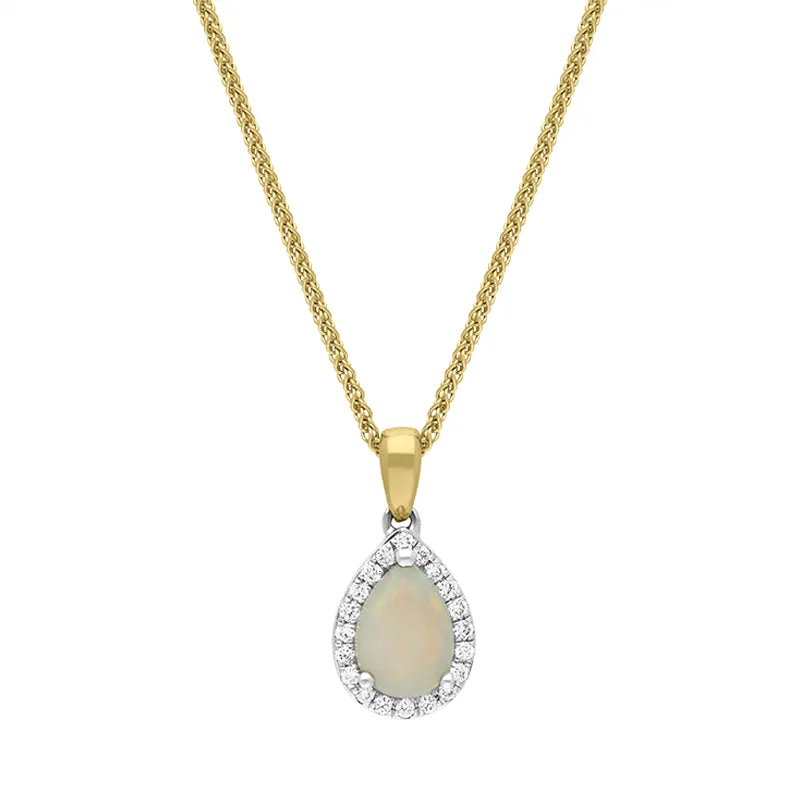 18ct White and Yellow Gold Opal Diamond Pear Drop Cluster Necklace