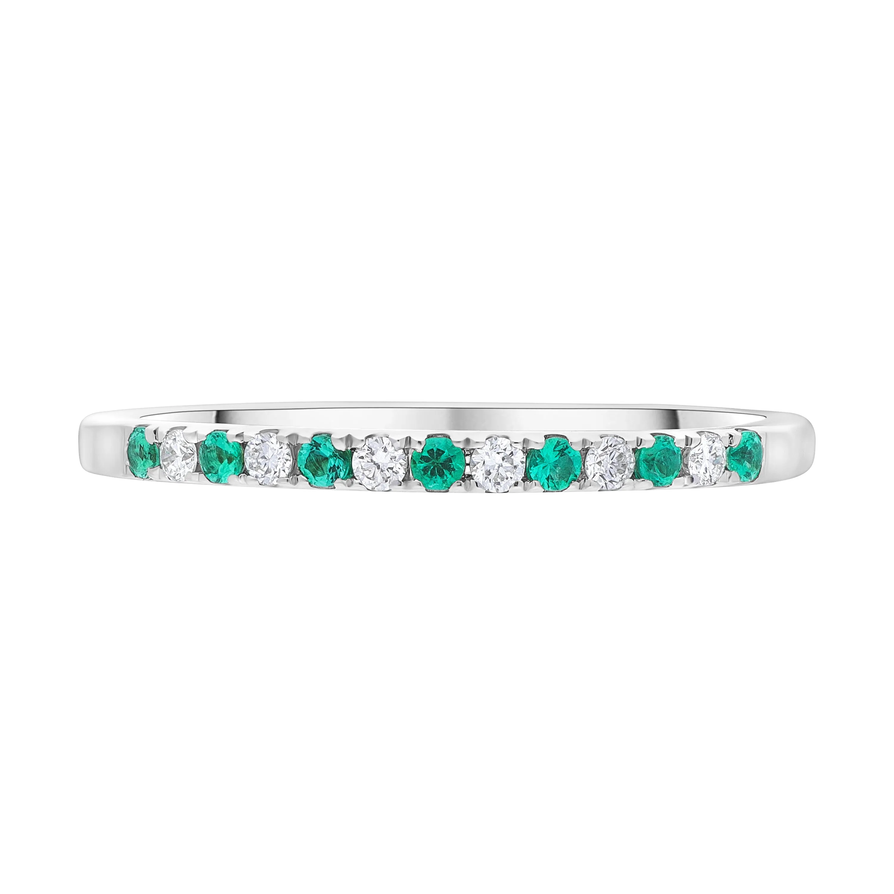 18ct White Gold 0.09ct Emerald 0.08ct Diamond Castle Half Set Eternity Ring