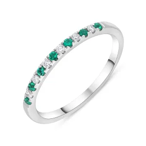 18ct White Gold 0.09ct Emerald 0.08ct Diamond Castle Half Set Eternity Ring