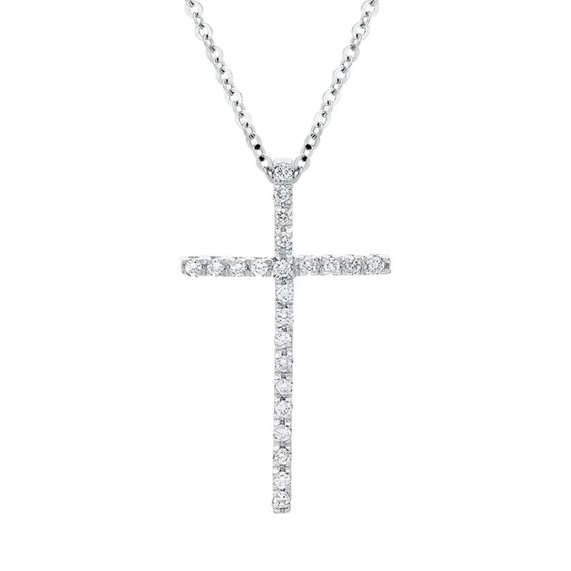 18ct White Gold 0.15ct Diamond Fine Cross Necklace D