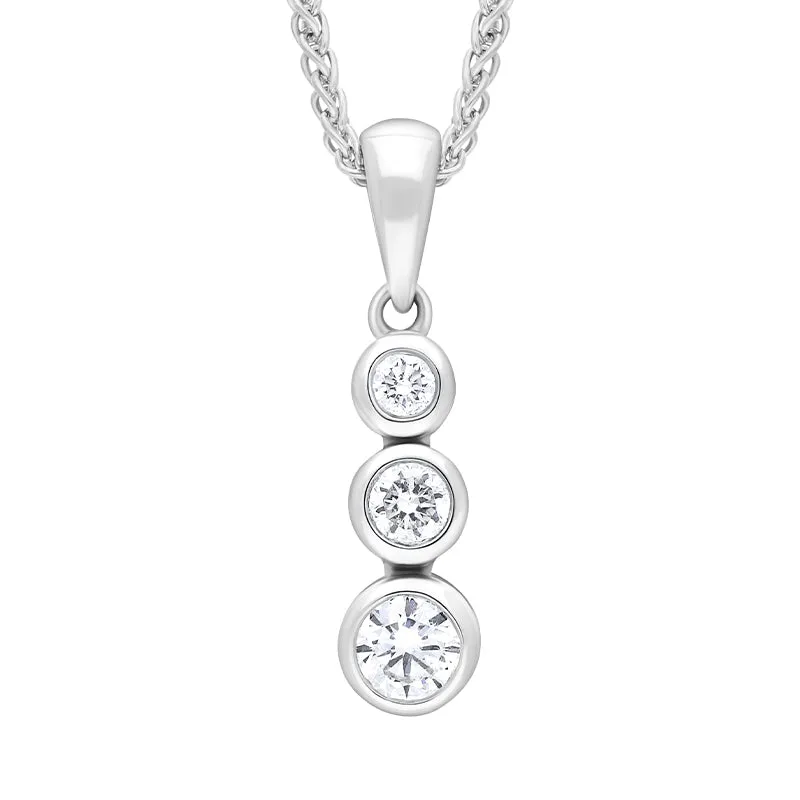 18ct White Gold 0.21ct Diamond Graduated Trilogy Pendant Necklace