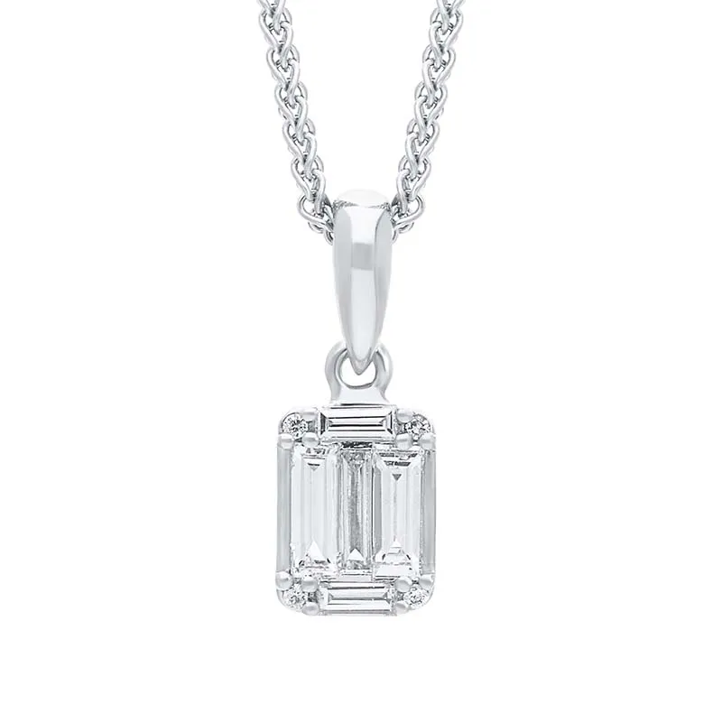 18ct White Gold 0.22ct Diamond Baguette Round Brilliant Cut Cluster Necklace