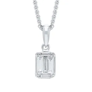 18ct White Gold 0.22ct Diamond Baguette Round Brilliant Cut Cluster Necklace