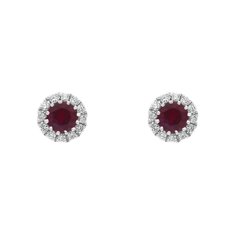 18ct White Gold 0.28ct Ruby Diamond Cluster Earrings