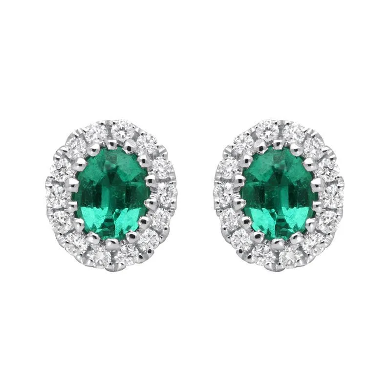 18ct White Gold 0.29ct Emerald Diamond Oval Stud Earrings