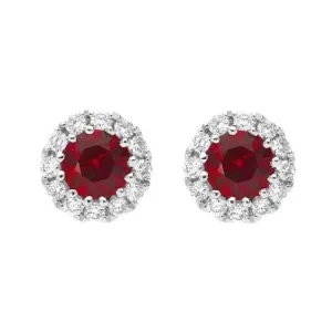 18ct White Gold 0.41ct Ruby Diamond Halo Stud Earrings