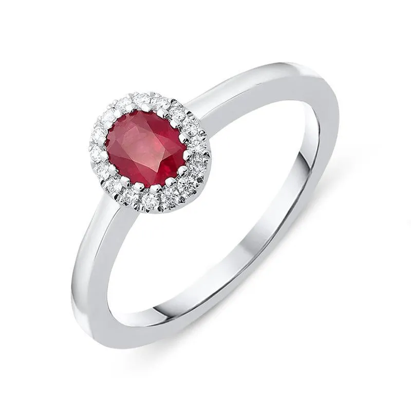 18ct White Gold 0.42ct Ruby Diamond Halo Ring