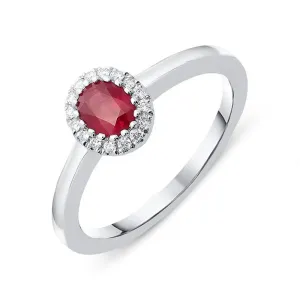 18ct White Gold 0.42ct Ruby Diamond Halo Ring