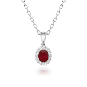18ct White Gold 0.45ct Ruby Diamond Oval Cluster Necklace