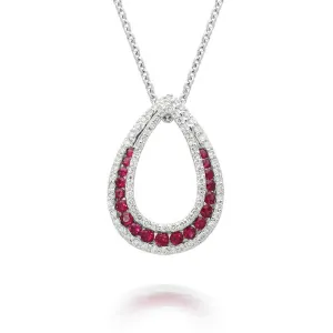 18ct White Gold 0.48ct Ruby Diamond Open Teardrop Necklace