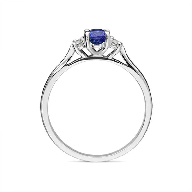18ct White Gold 0.49ct Sapphire Diamond Oval Trilogy Ring