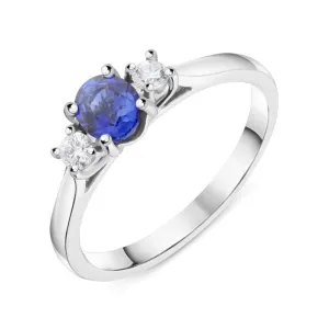 18ct White Gold 0.49ct Sapphire Diamond Oval Trilogy Ring