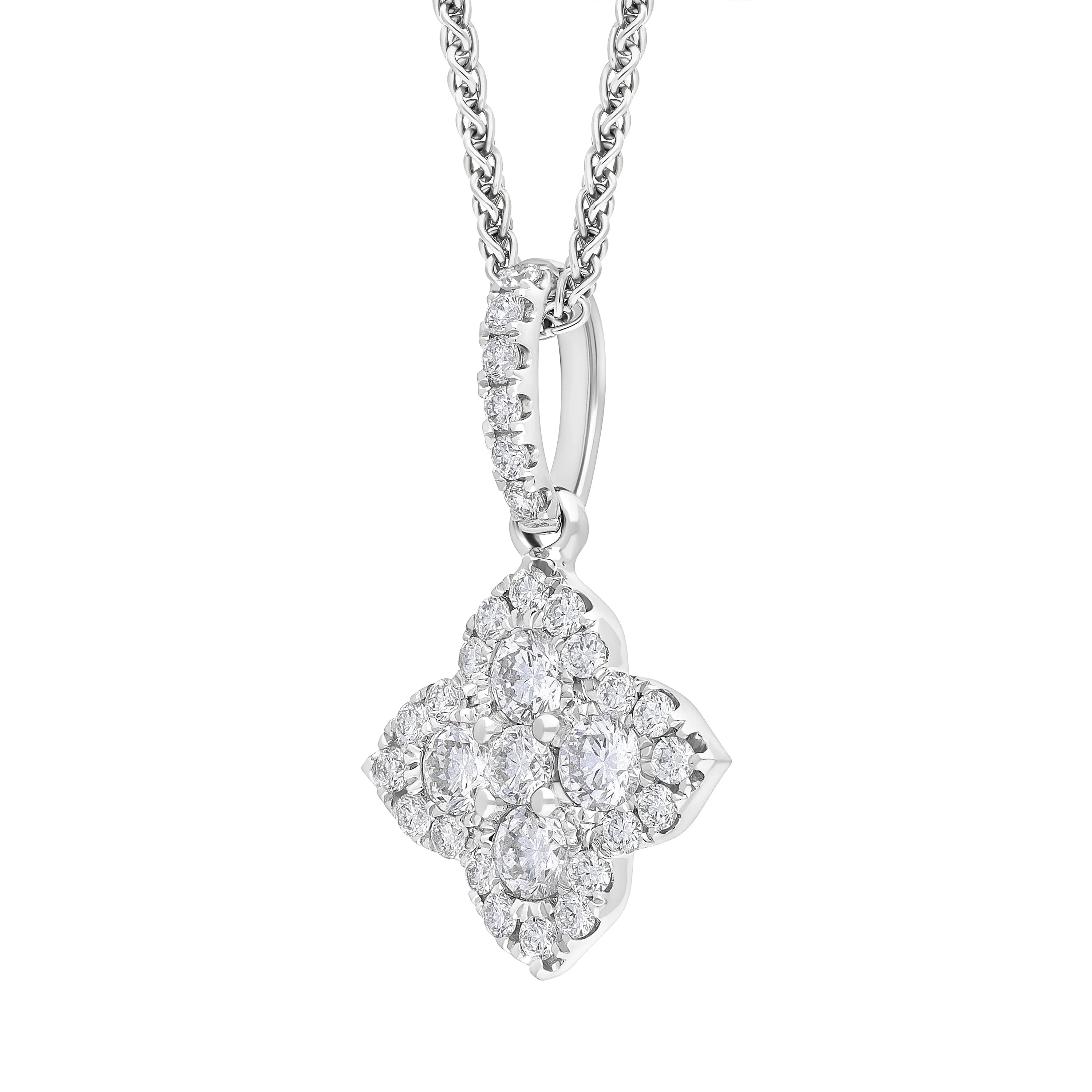 18ct White Gold 0.50ct Diamond Clover Cluster Necklace