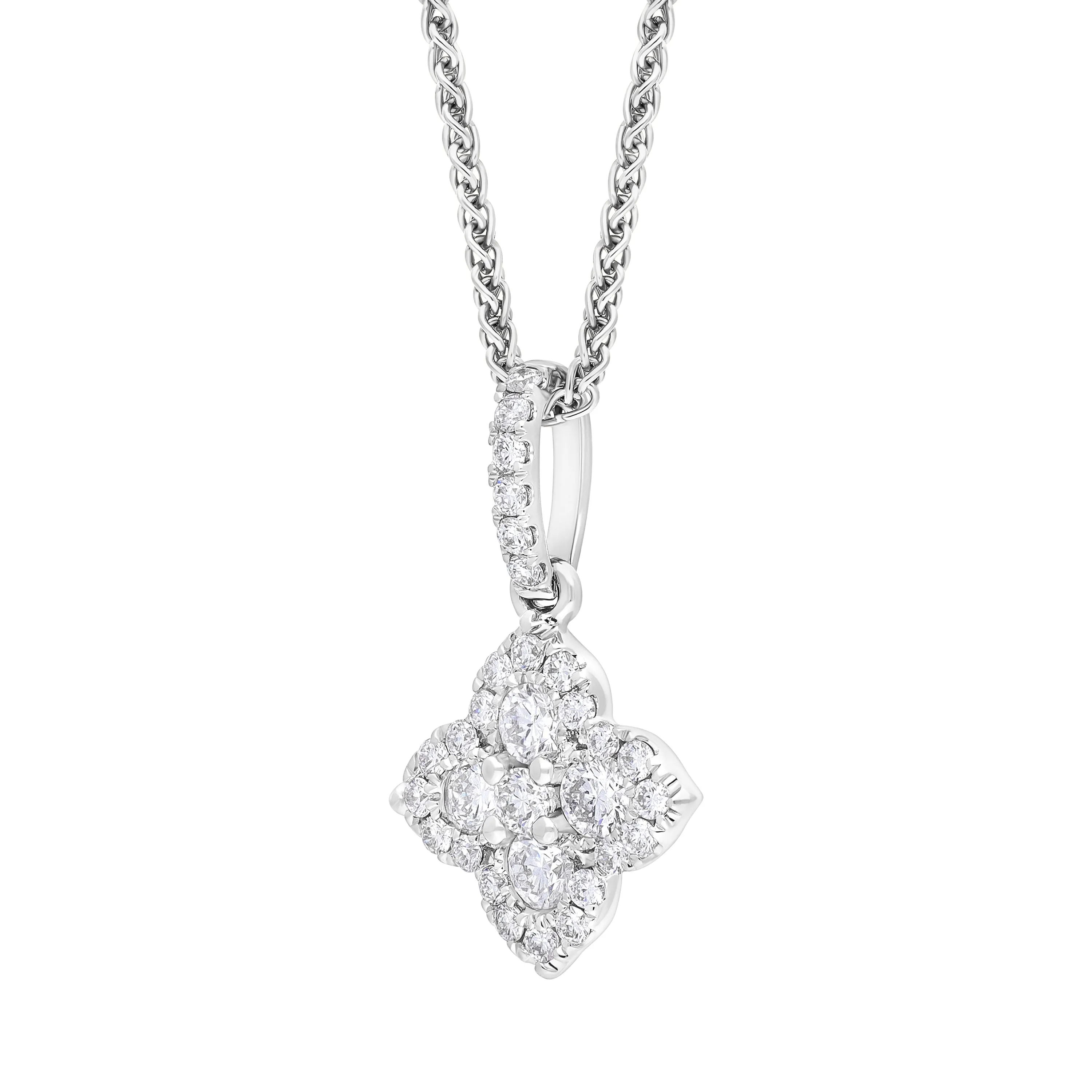 18ct White Gold 0.50ct Diamond Clover Cluster Necklace