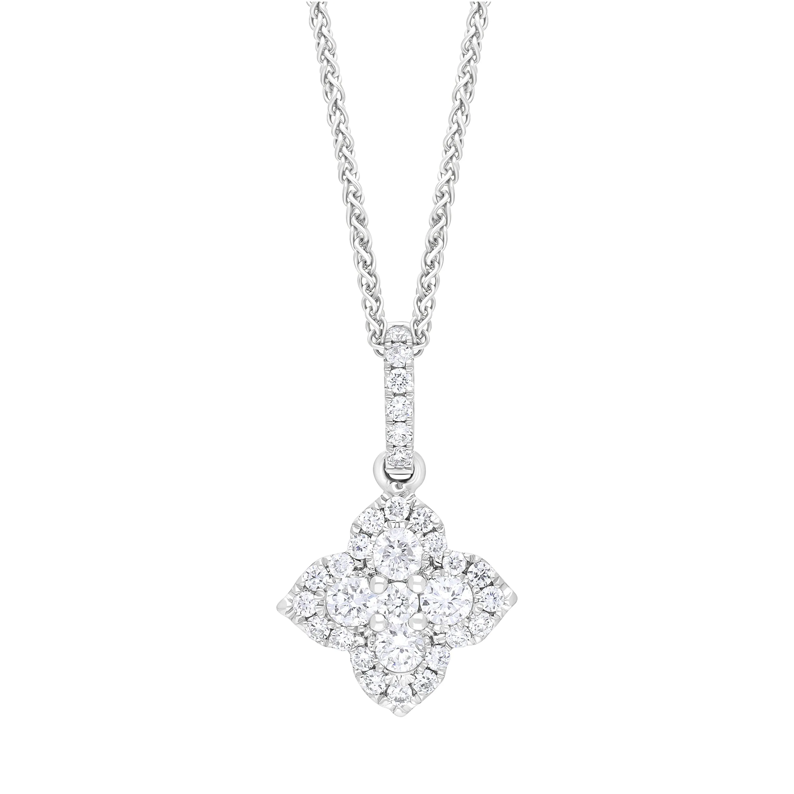 18ct White Gold 0.50ct Diamond Clover Cluster Necklace