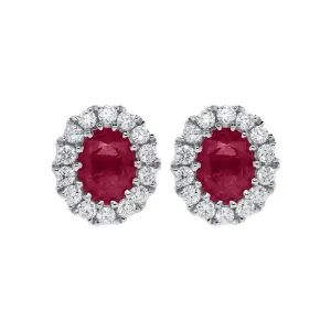 18ct White Gold 0.52ct Ruby Diamond Oval Stud Earrings
