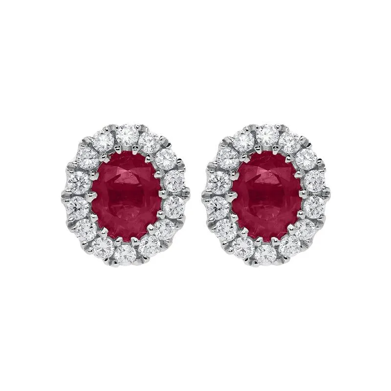 18ct White Gold 0.52ct Ruby Diamond Oval Stud Earrings