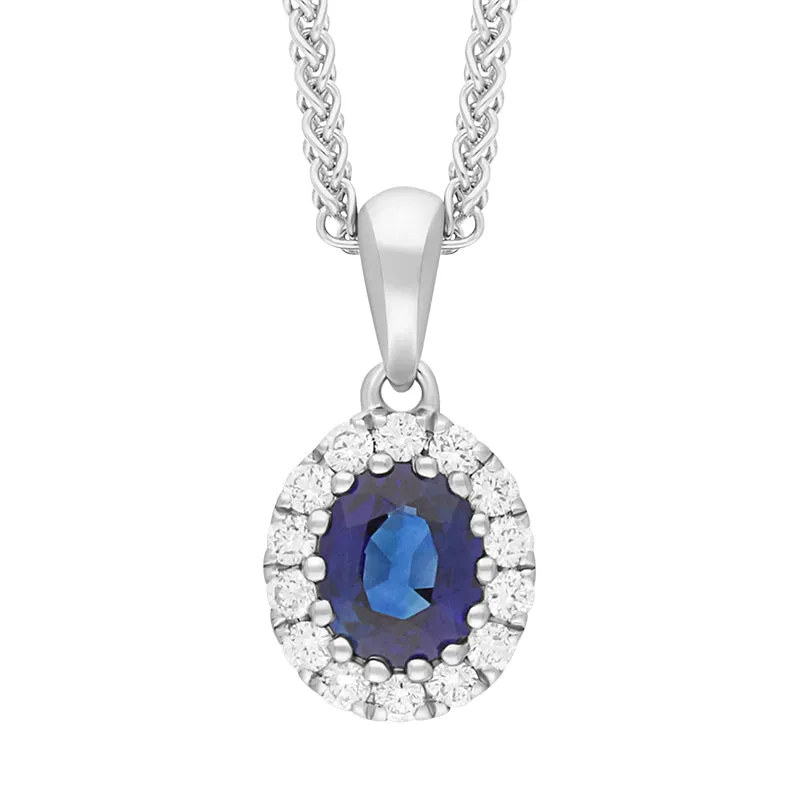 18ct White Gold 0.54ct Diamond Sapphire Oval Cluster Necklace