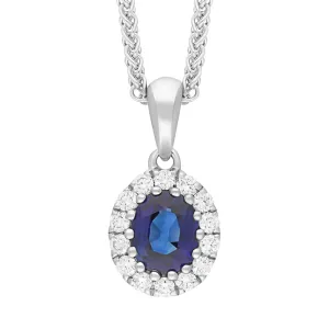 18ct White Gold 0.54ct Diamond Sapphire Oval Cluster Necklace