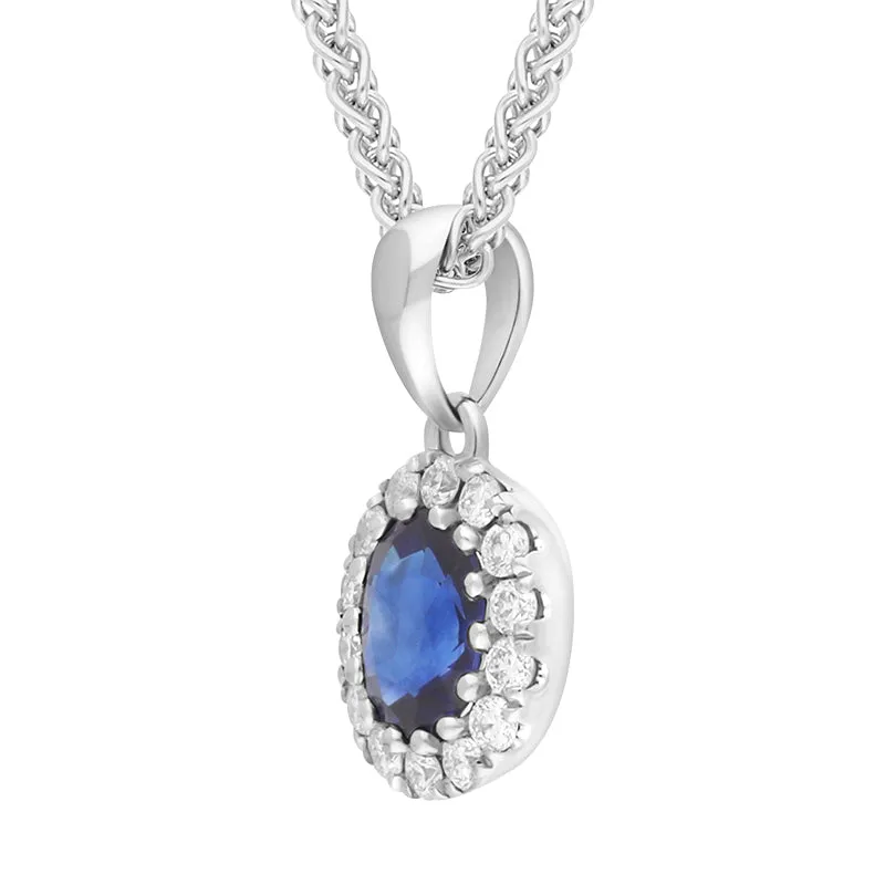 18ct White Gold 0.54ct Diamond Sapphire Oval Cluster Necklace