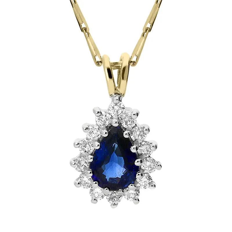 18ct White Gold 0.70ct Sapphire 0.23ct Diamond Cluster Pear Necklace