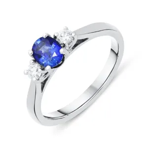 18ct White Gold 0.70ct Sapphire Diamond Oval Trilogy Ring