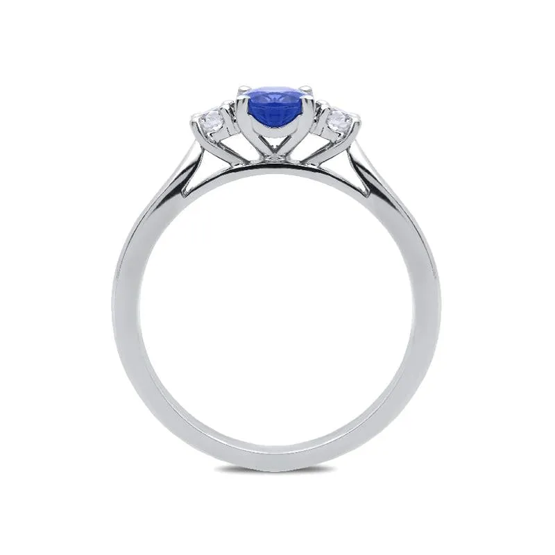 18ct White Gold 0.70ct Sapphire Diamond Oval Trilogy Ring