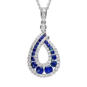 18ct White Gold 0.71ct Sapphire and 0.38ct Diamond Open Teardrop Necklace
