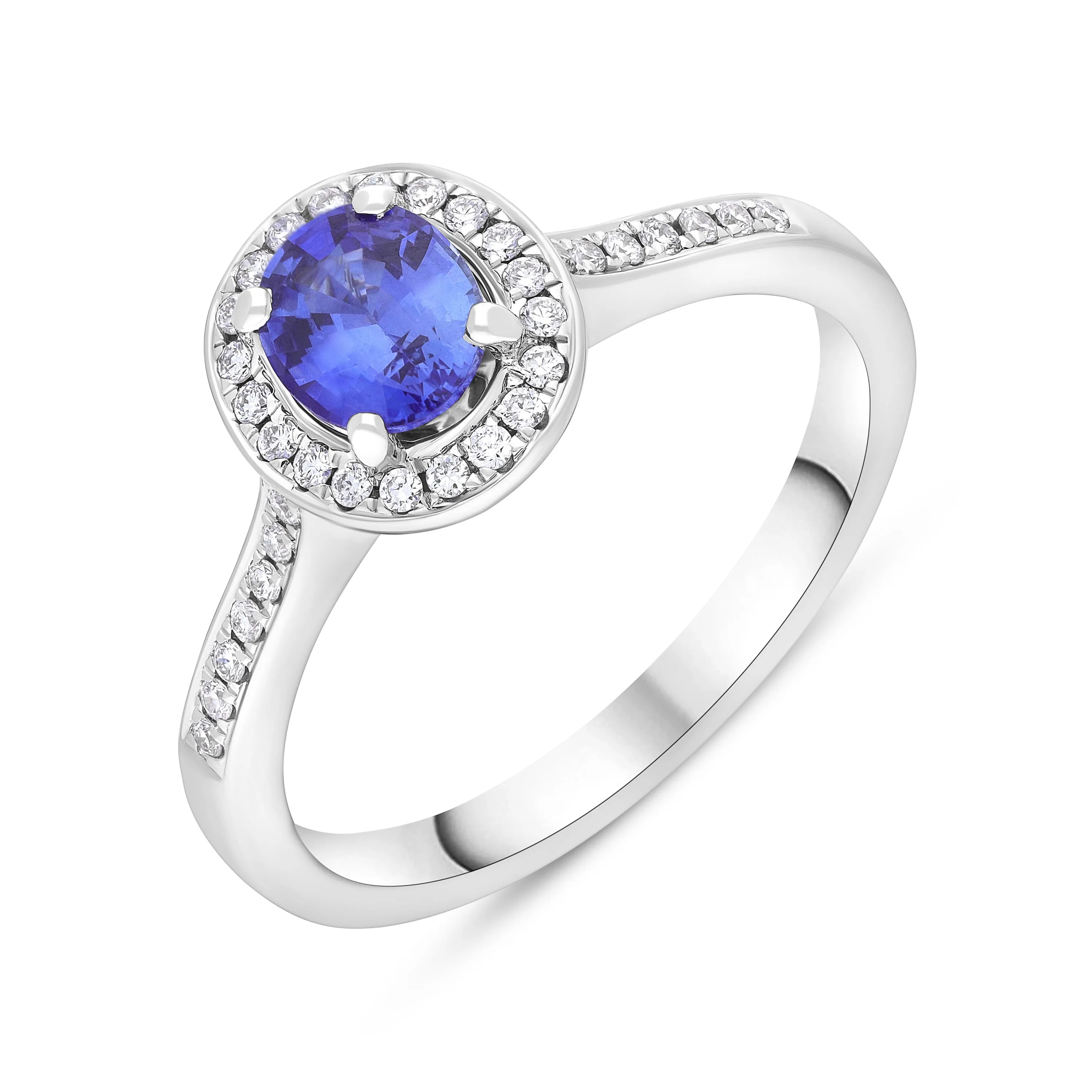 18ct White Gold 0.72ct Sapphire 0.19ct Diamond Halo Ring