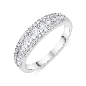 18ct White Gold 0.77 Diamond 3 Row Grad Claw Set Eternity Ring