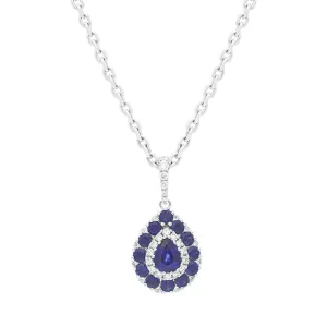 18ct White Gold 0.84ct Sapphire Diamond Cluster Pear Necklace