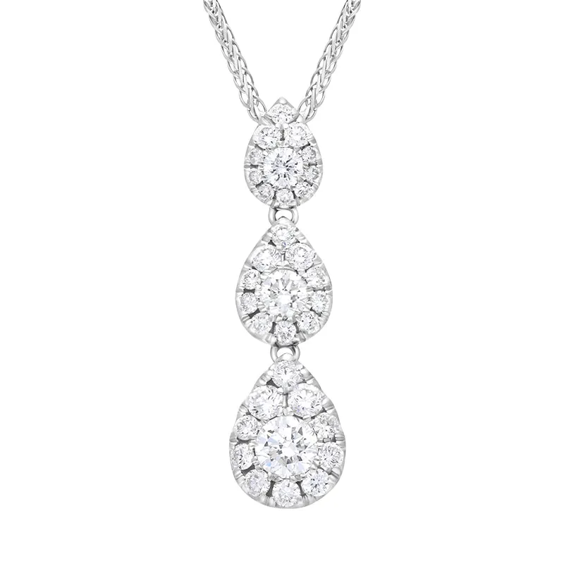 18ct White Gold 0.89ct Diamond Triple Drop Pave Cluster Pendant