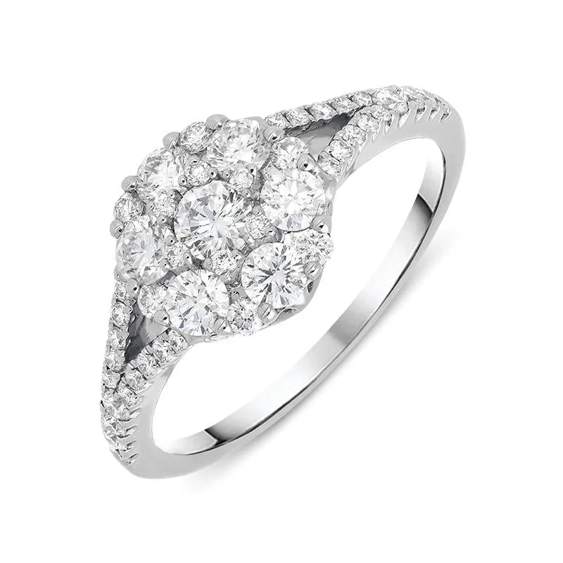 18ct White Gold 0.94ct Diamond Split Shoulder Round Cluster Ring