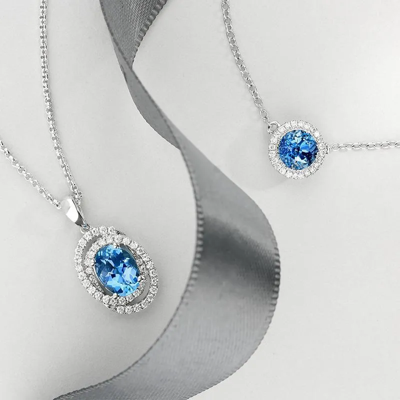 18ct White Gold 1.07ct Aquamarine 0.25ct Diamond Spiral Necklace