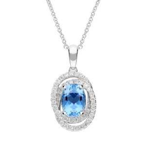 18ct White Gold 1.07ct Aquamarine 0.25ct Diamond Spiral Necklace
